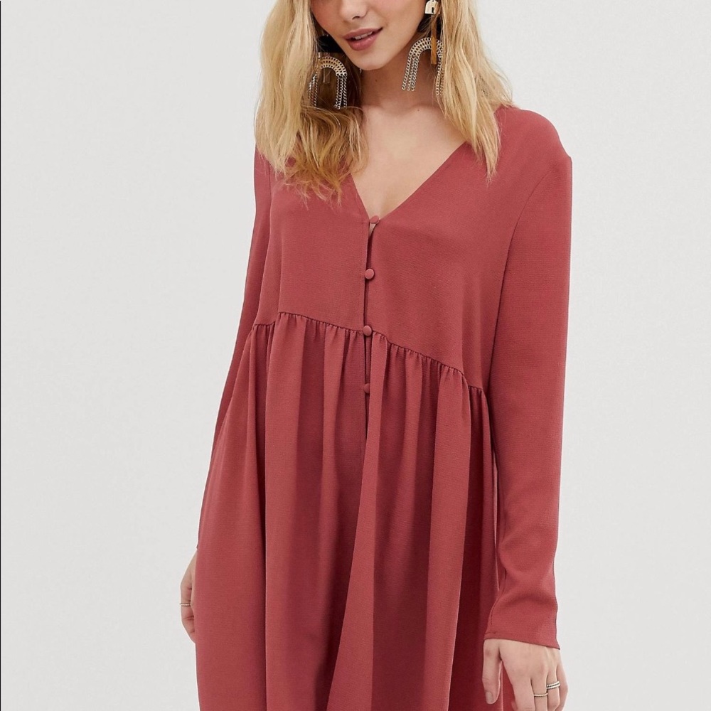 Elegant Mauve Long Sleeve Dress